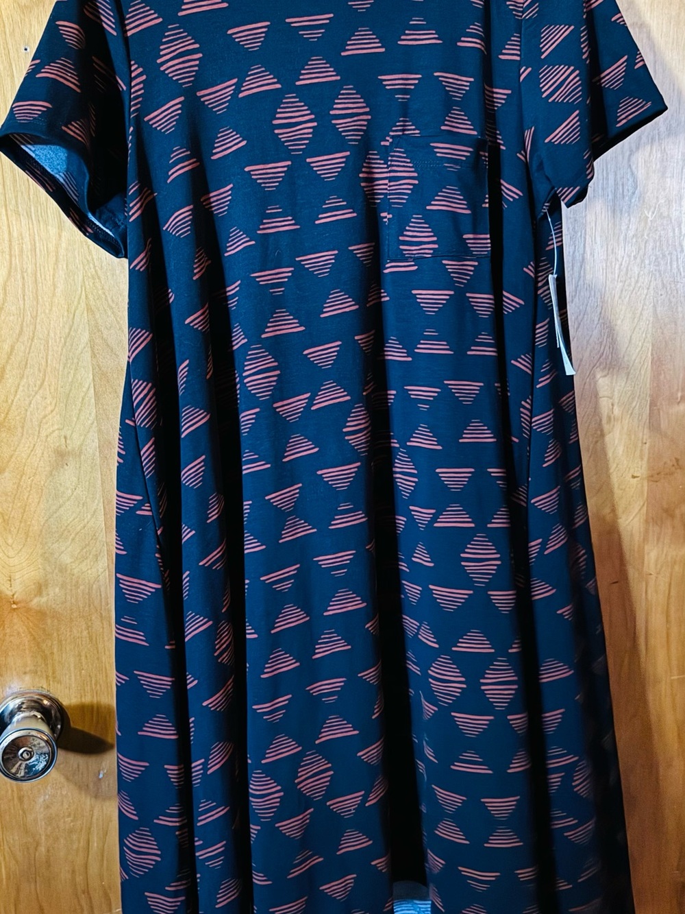 LuLaRoe Black Dress with Coral Triangle Print